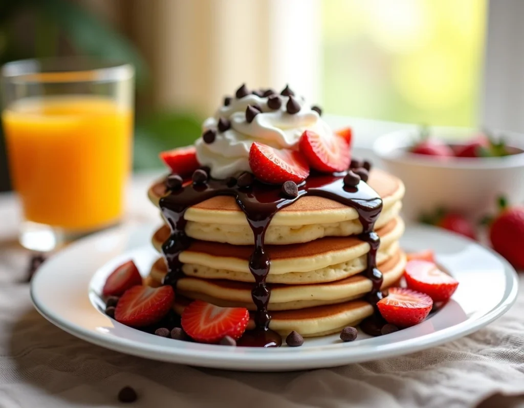 Chocolate Pancakes with Strawberries.